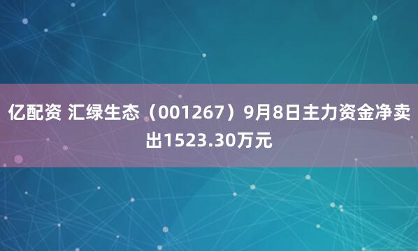 亿配资 汇绿生态（001267）9月8日主力资金净卖出1523.30万元