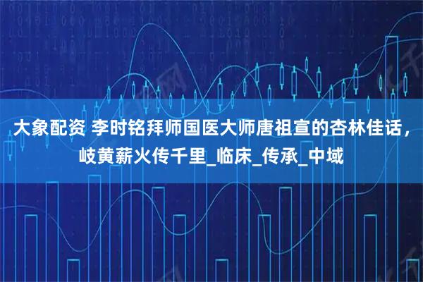 大象配资 李时铭拜师国医大师唐祖宣的杏林佳话，岐黄薪火传千里_临床_传承_中域